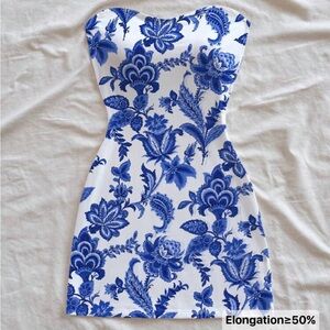 Strapless Blue & White Floral Bodycon Dress